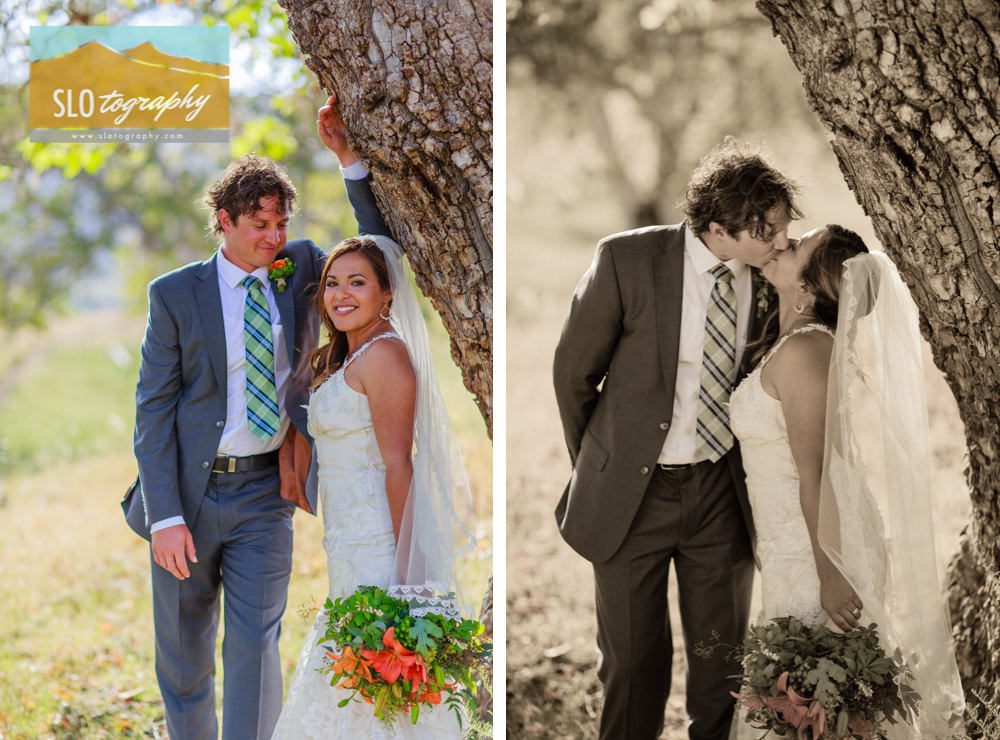 Newlyweds Kiss Underneath an Oak Tree