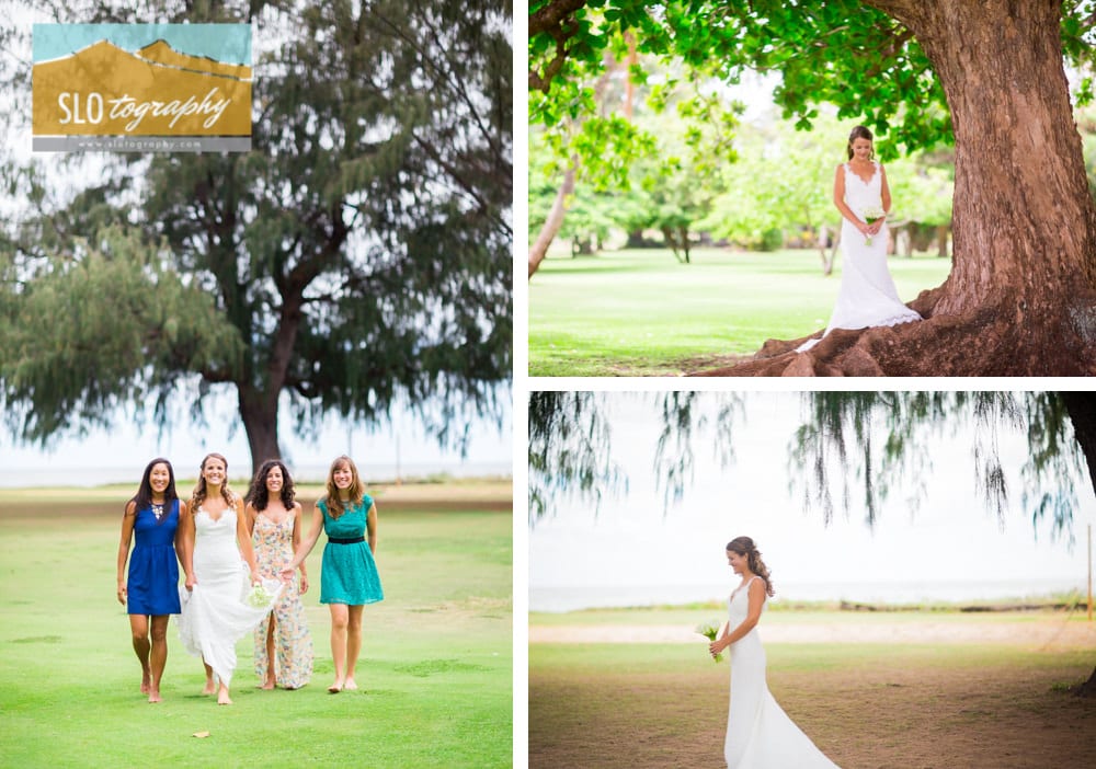bridal collage with beautiful garden island backdrop