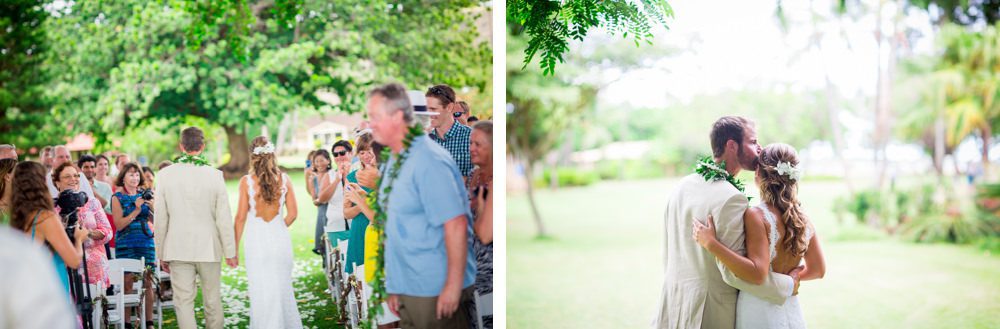 bride and groom leave ceremony newlywed kauai