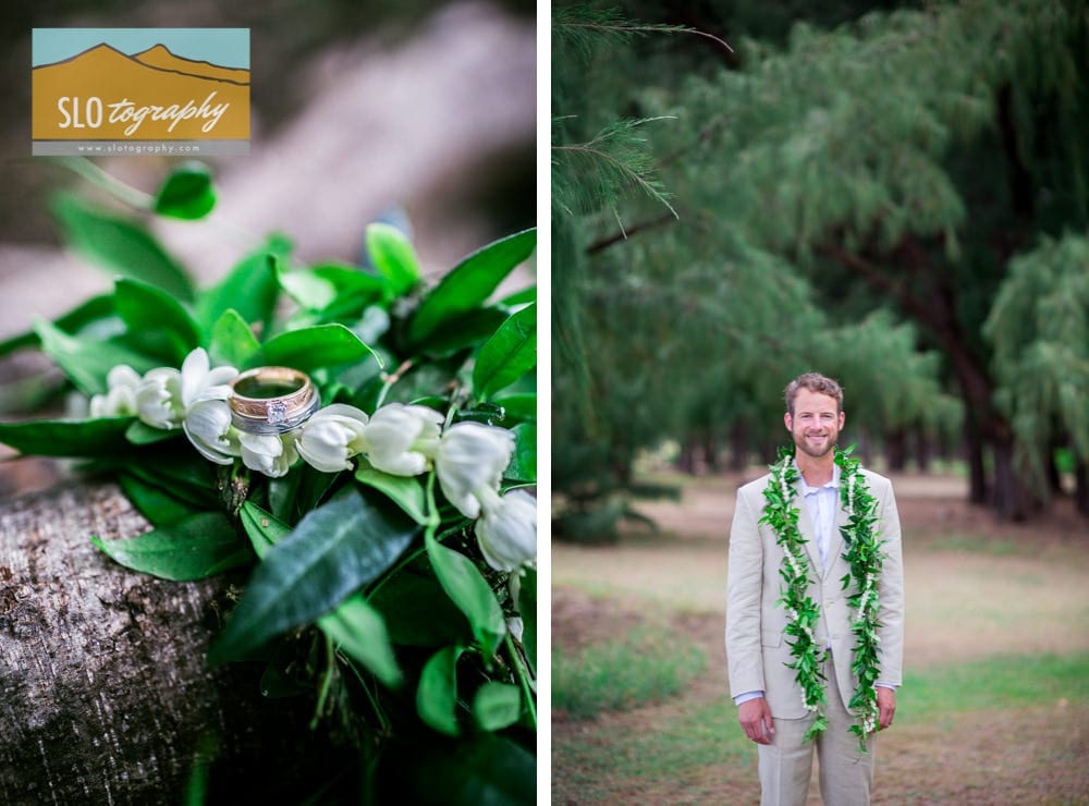 hawaiian lei for groom with rings