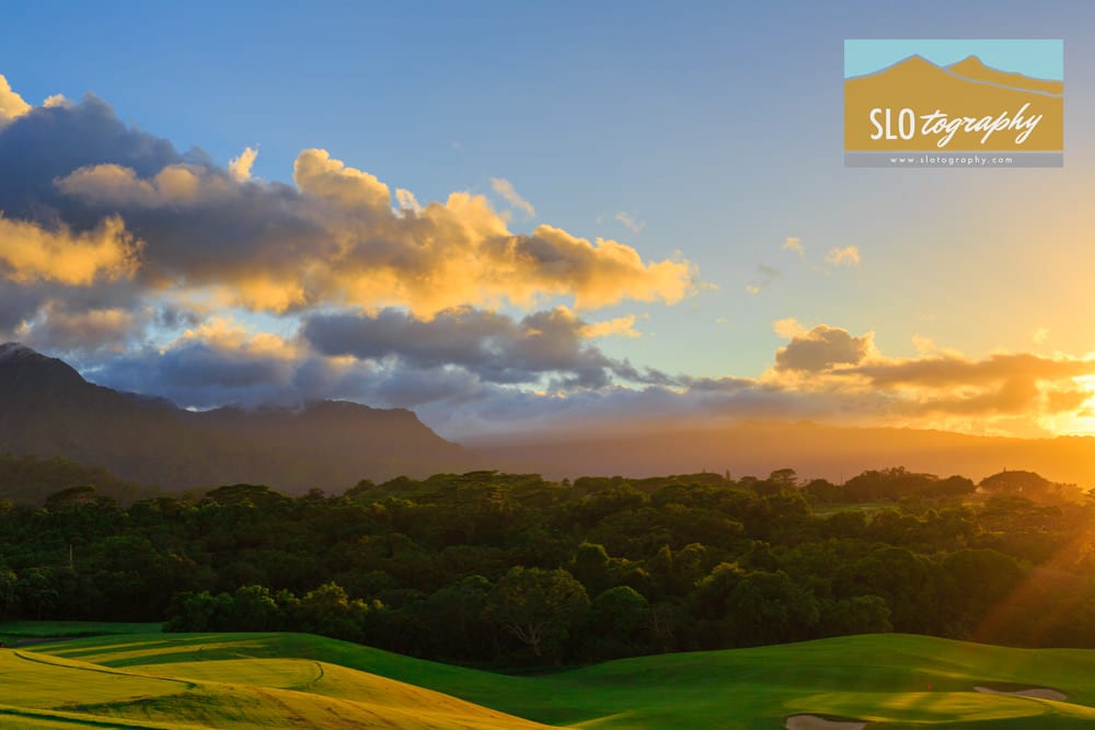 princeville golf course sunset with bali hai view