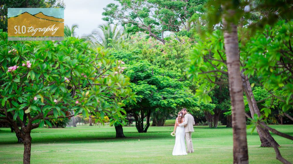 secret newlywed kiss at waimea plantation gardens