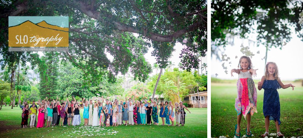 wedding party celebrates underneath banyan tree