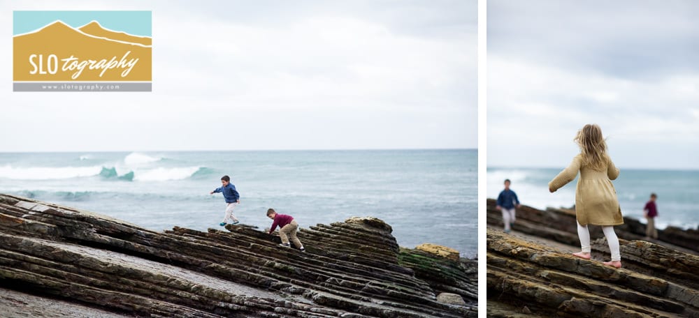 kids climbing on the sedimentary rocks