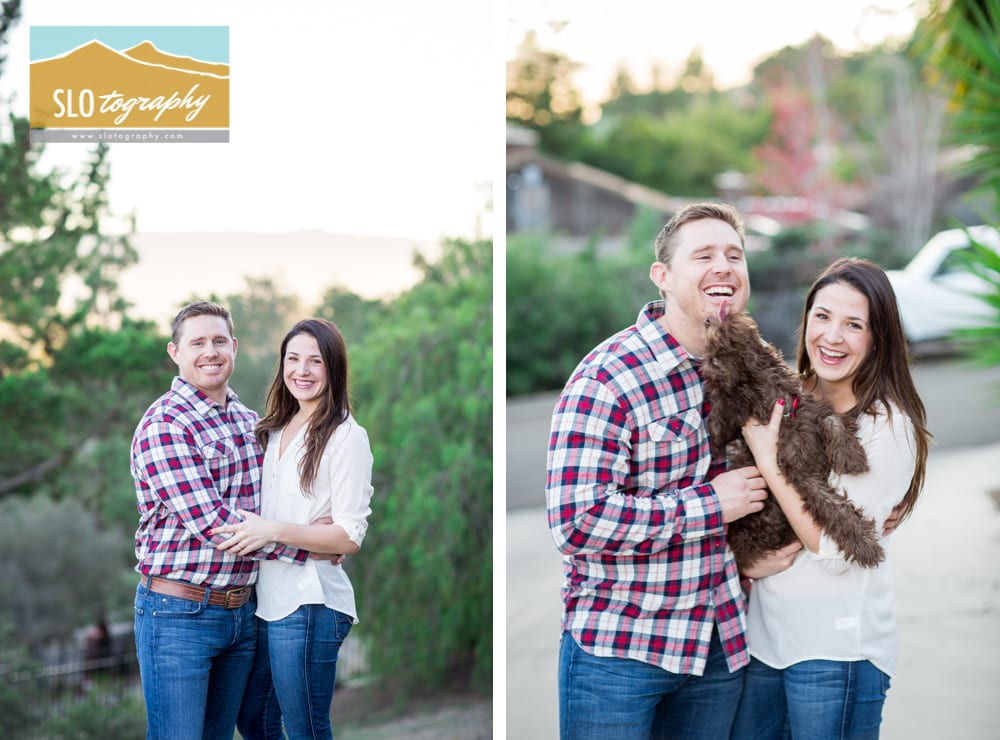 the engaged couple with their dog in san luis obispo