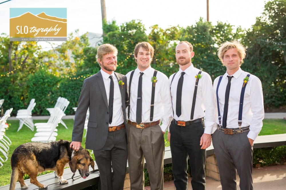 the gentlemen before the wedding ceremony with dog