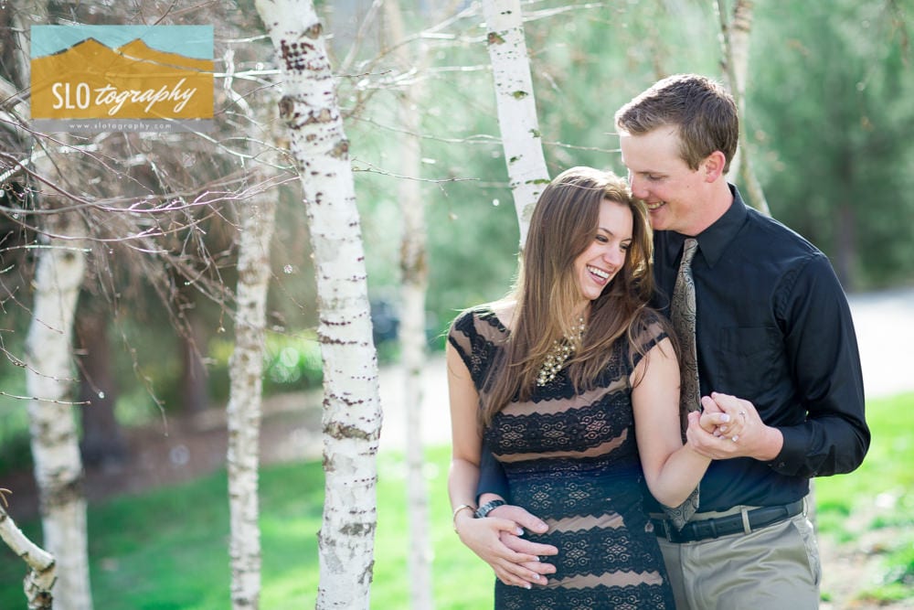 Couple Laughs at Spanish Oaks in Aspen Trees