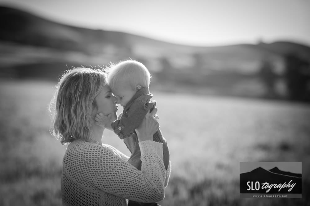 mother and son portrait in the rolling hills of slo