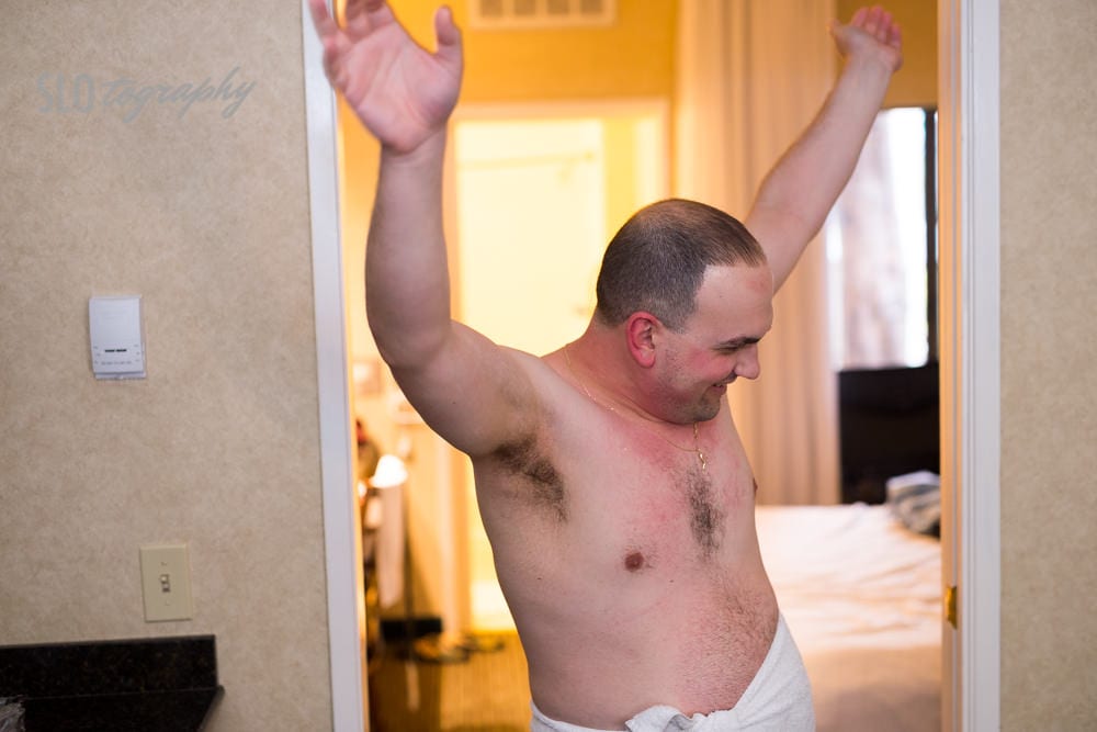 Shirtless Groomsmen in Hotel