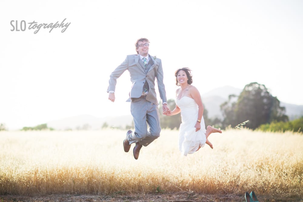 Bride and Groom Jump for Joy