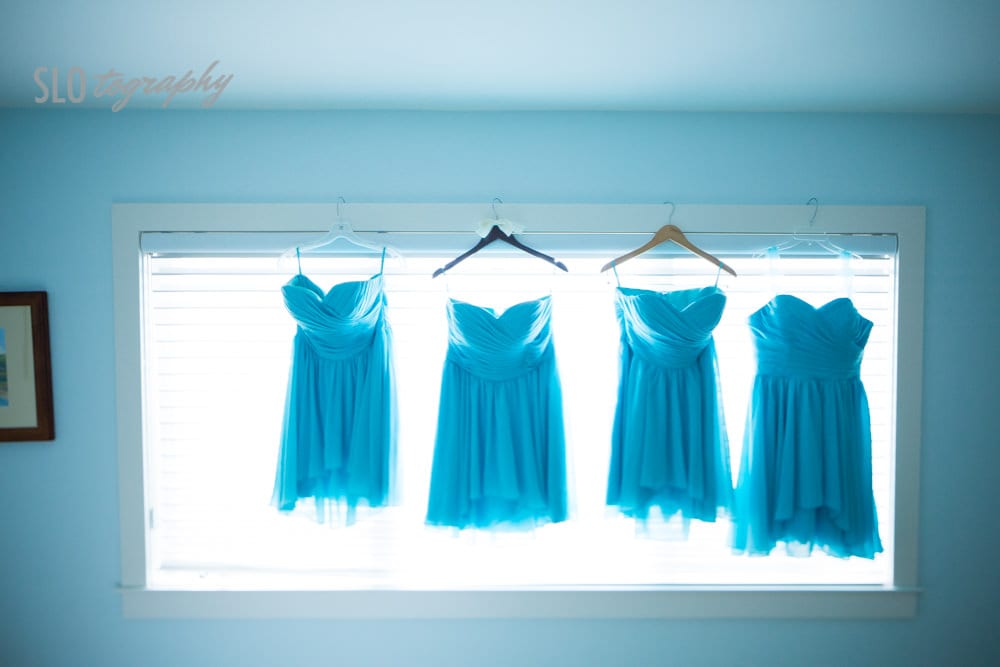 Hanging Bridesmaids Dresses in Blue